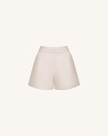 Woven Cotton Tailored Shorts - Beige
