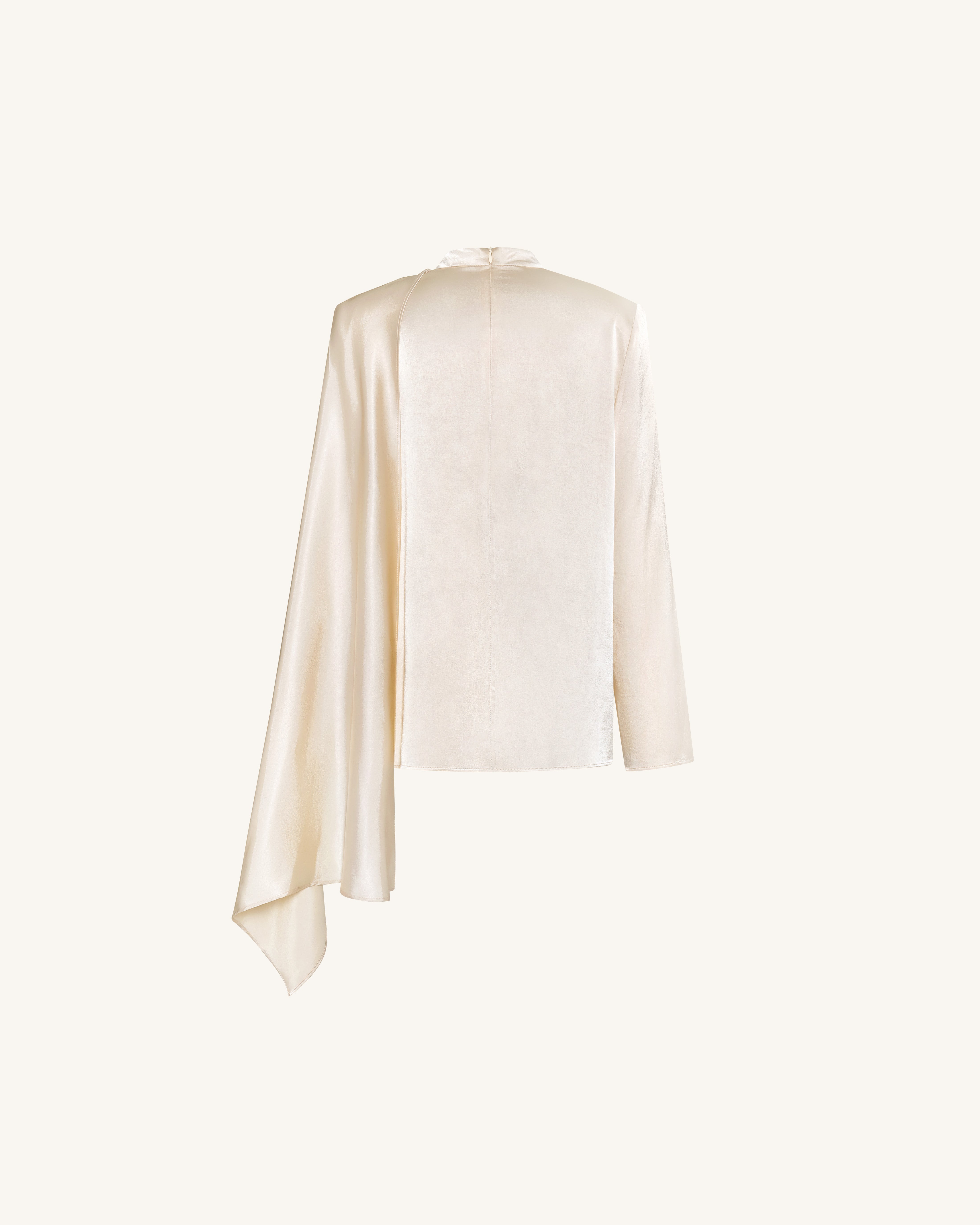 Asymmetric Drape High-Neck Cape Top - Cream | JW PEI