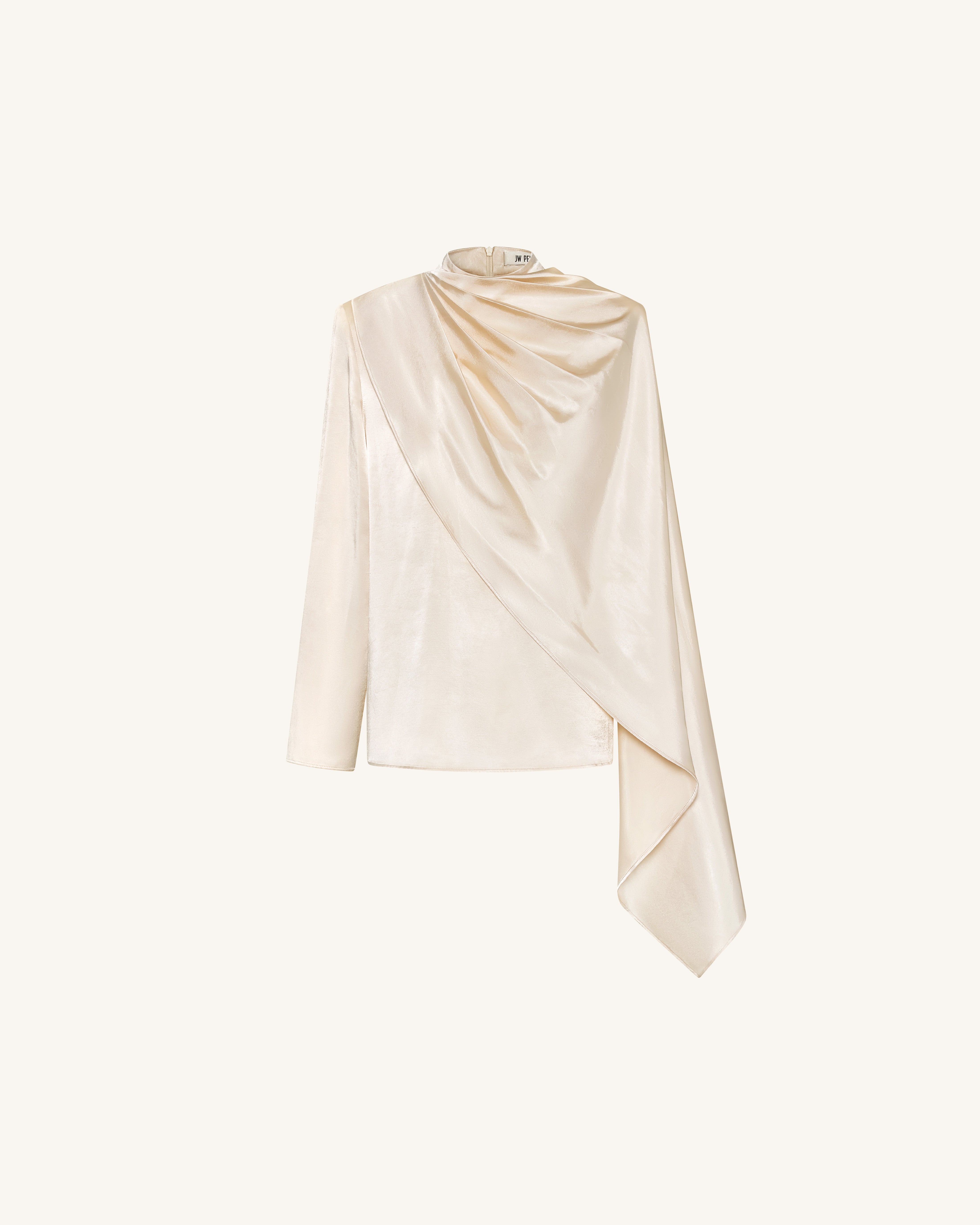 Asymmetric Drape High-Neck Cape Top - Cream | JW PEI
