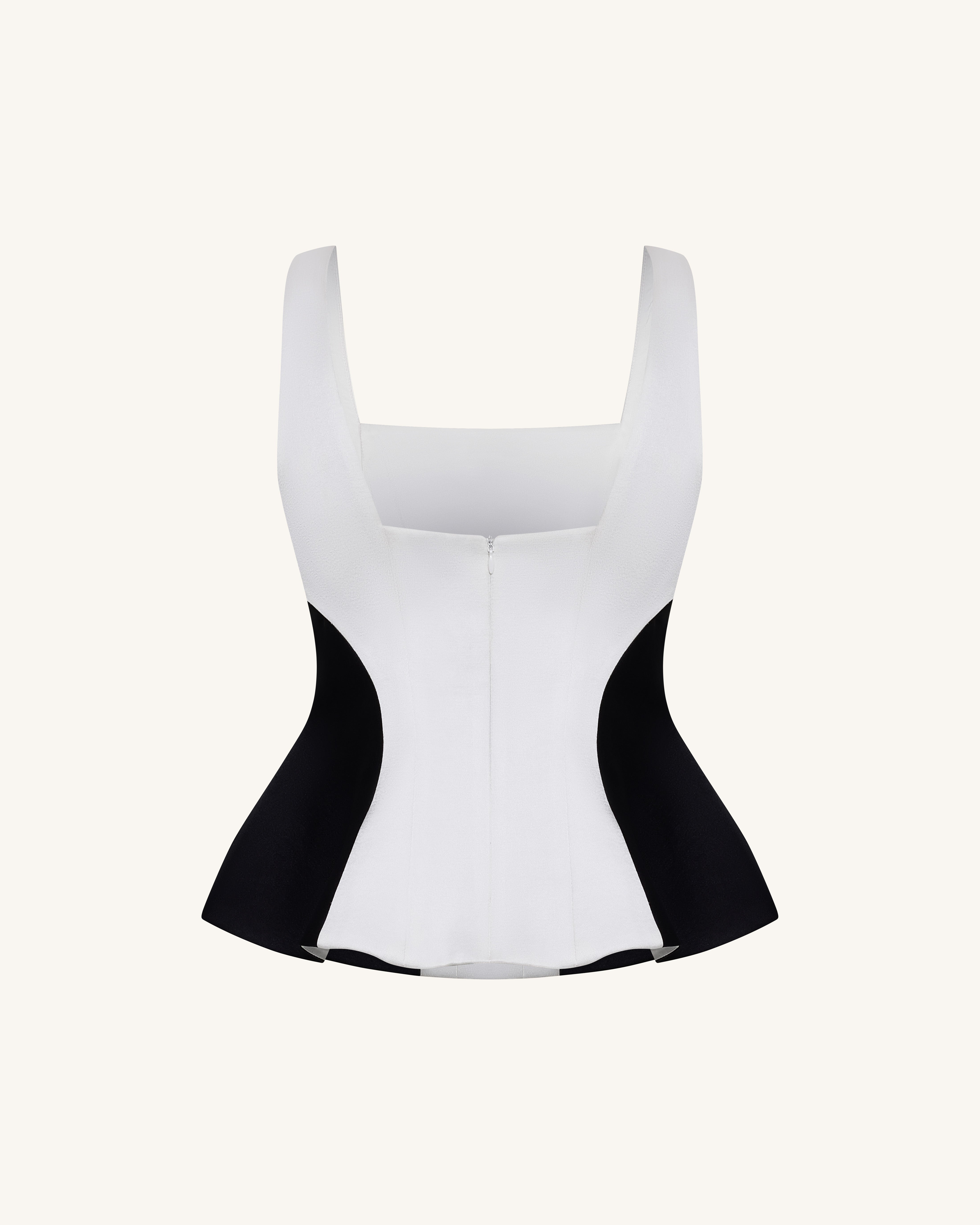 Monochrome Paneled Square-Neck Peplum Top - Black | JW PEI