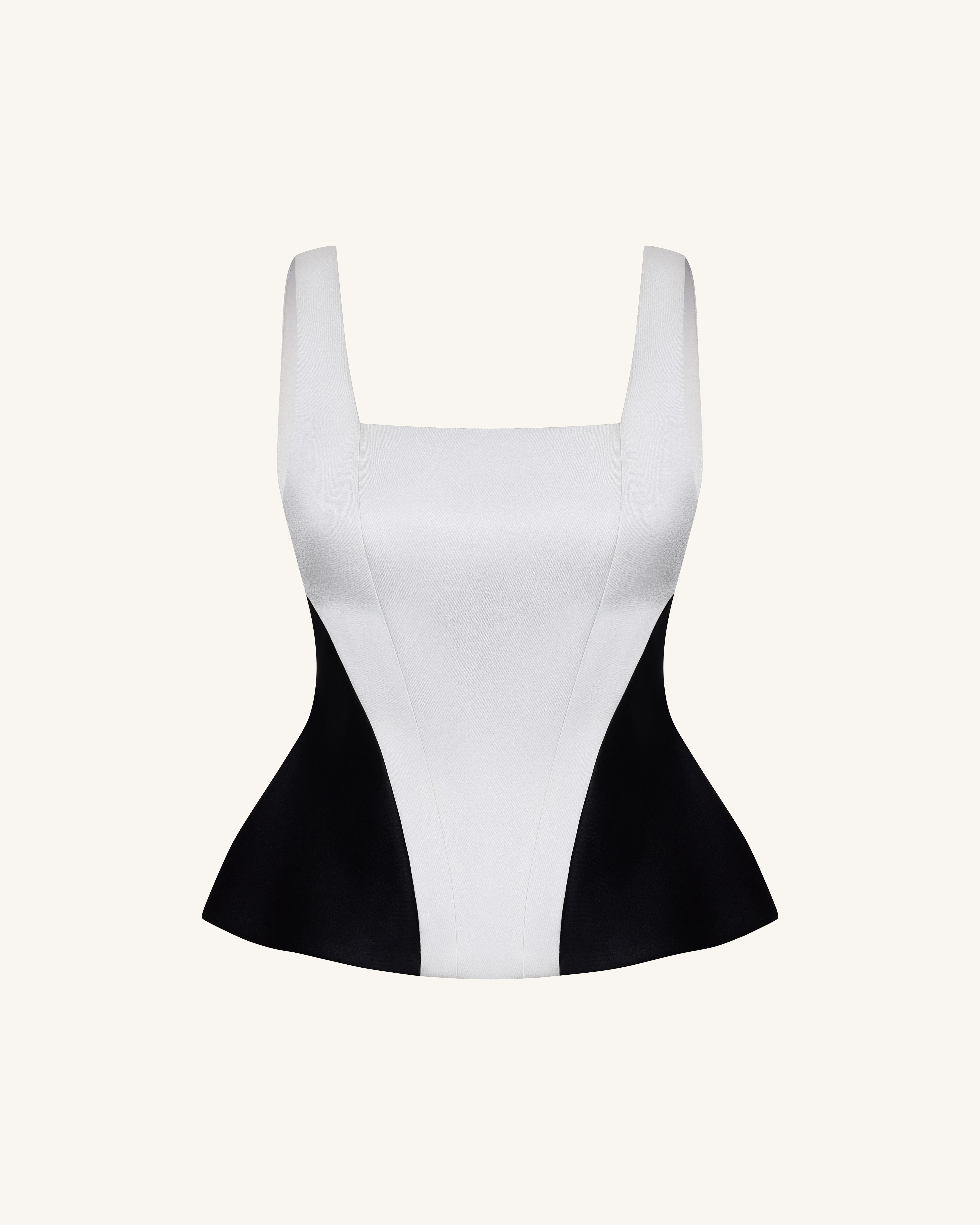 Monochrome Paneled Square-Neck Peplum Top - Black | JW PEI