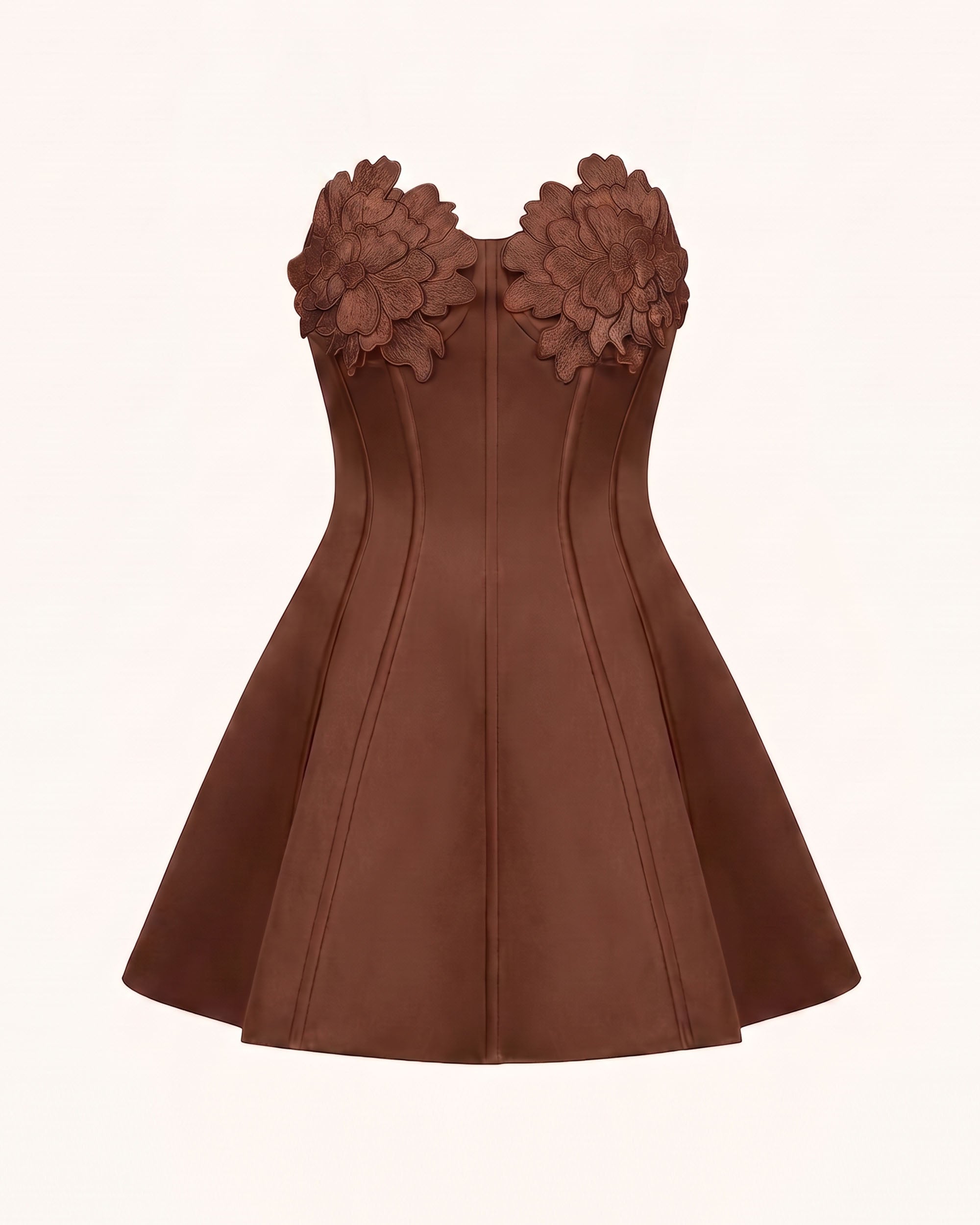 Floral Embellished Corset Mini Dress - Brown