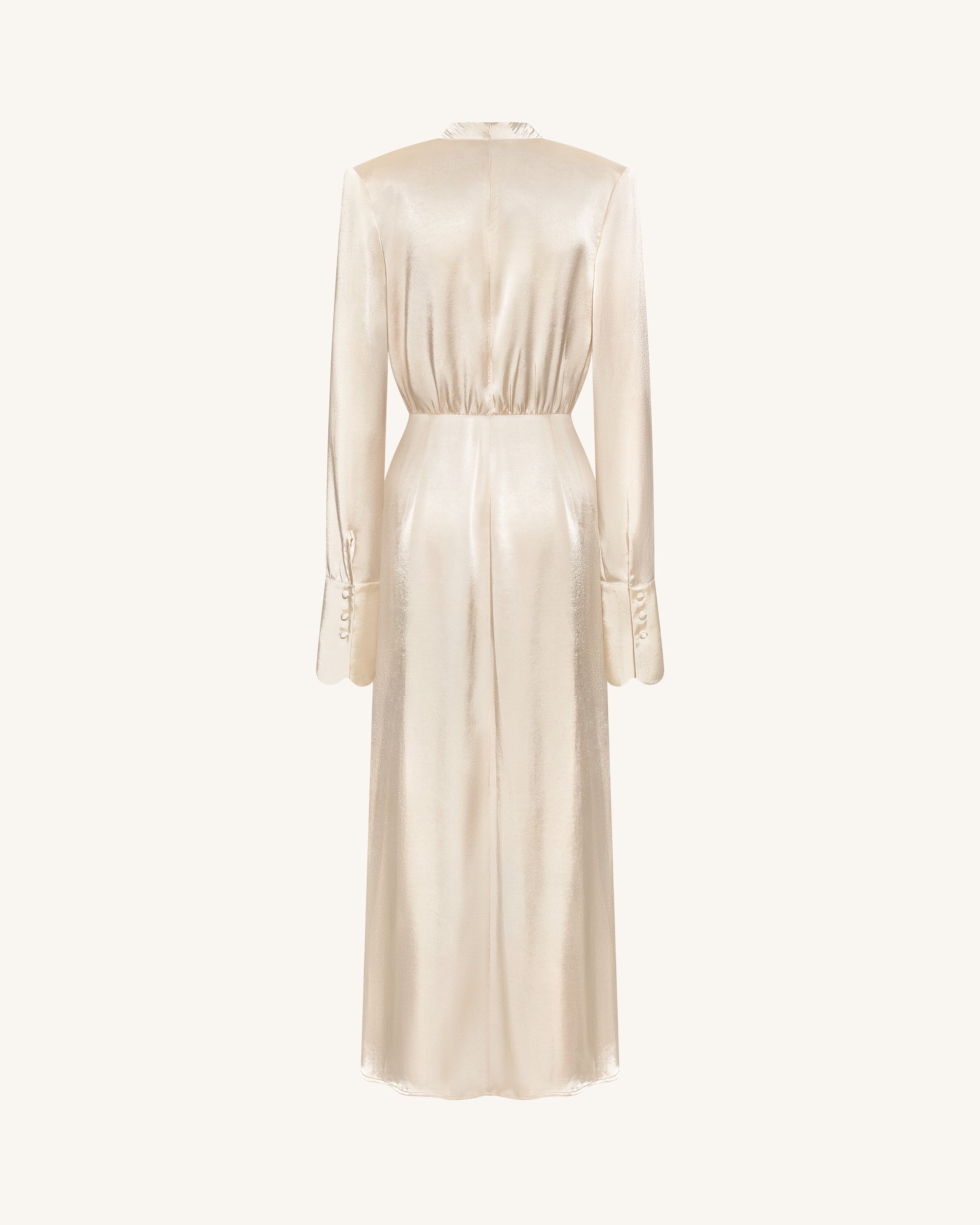 cream satin embellished bib maxi dress Kassie Satin Embellished Cut Out Maxi Dress - Cream