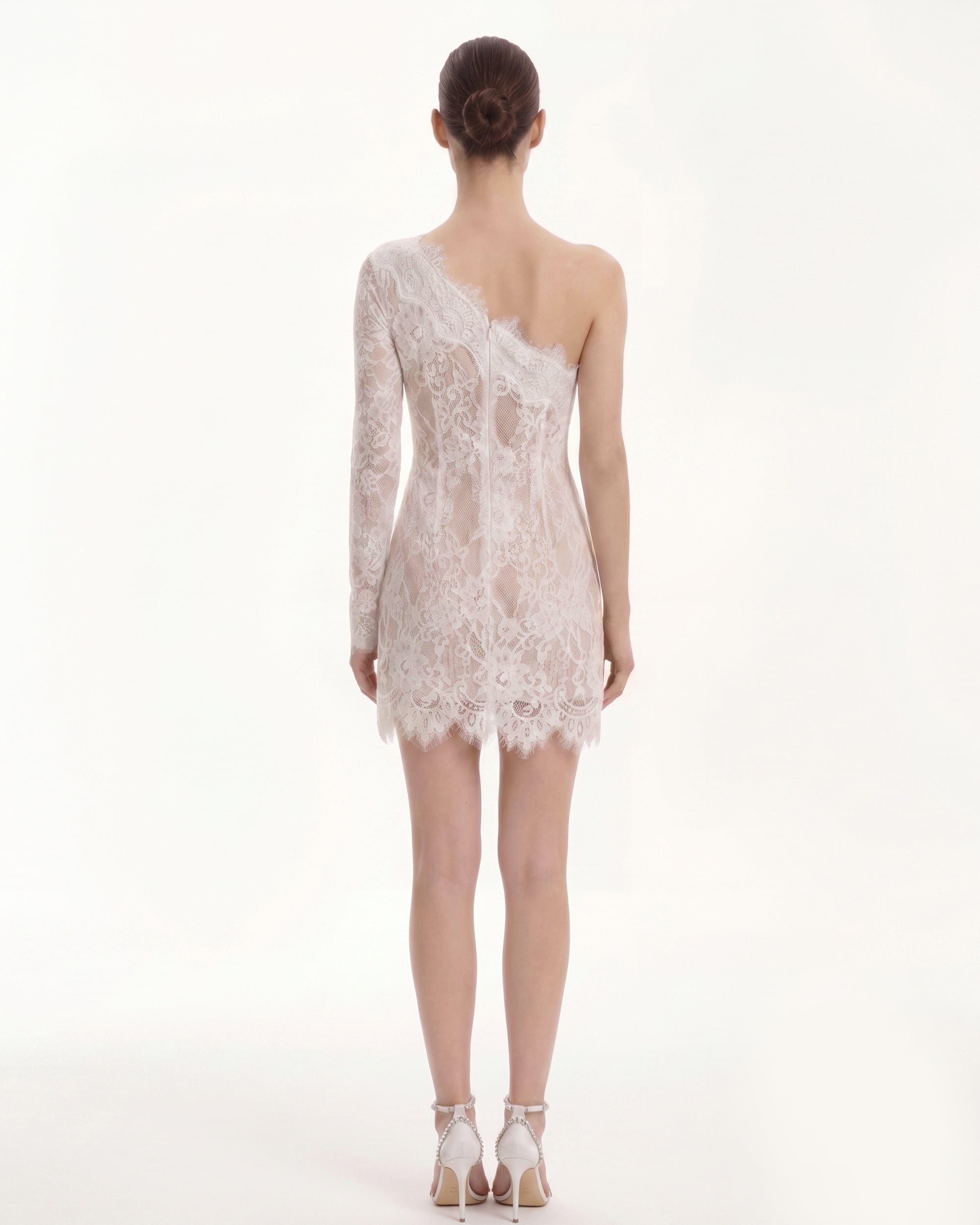 One Shoulder Lace Mini Dress - White | JW PEI