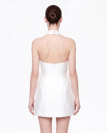 3D Floral Halter Mini Dress - White