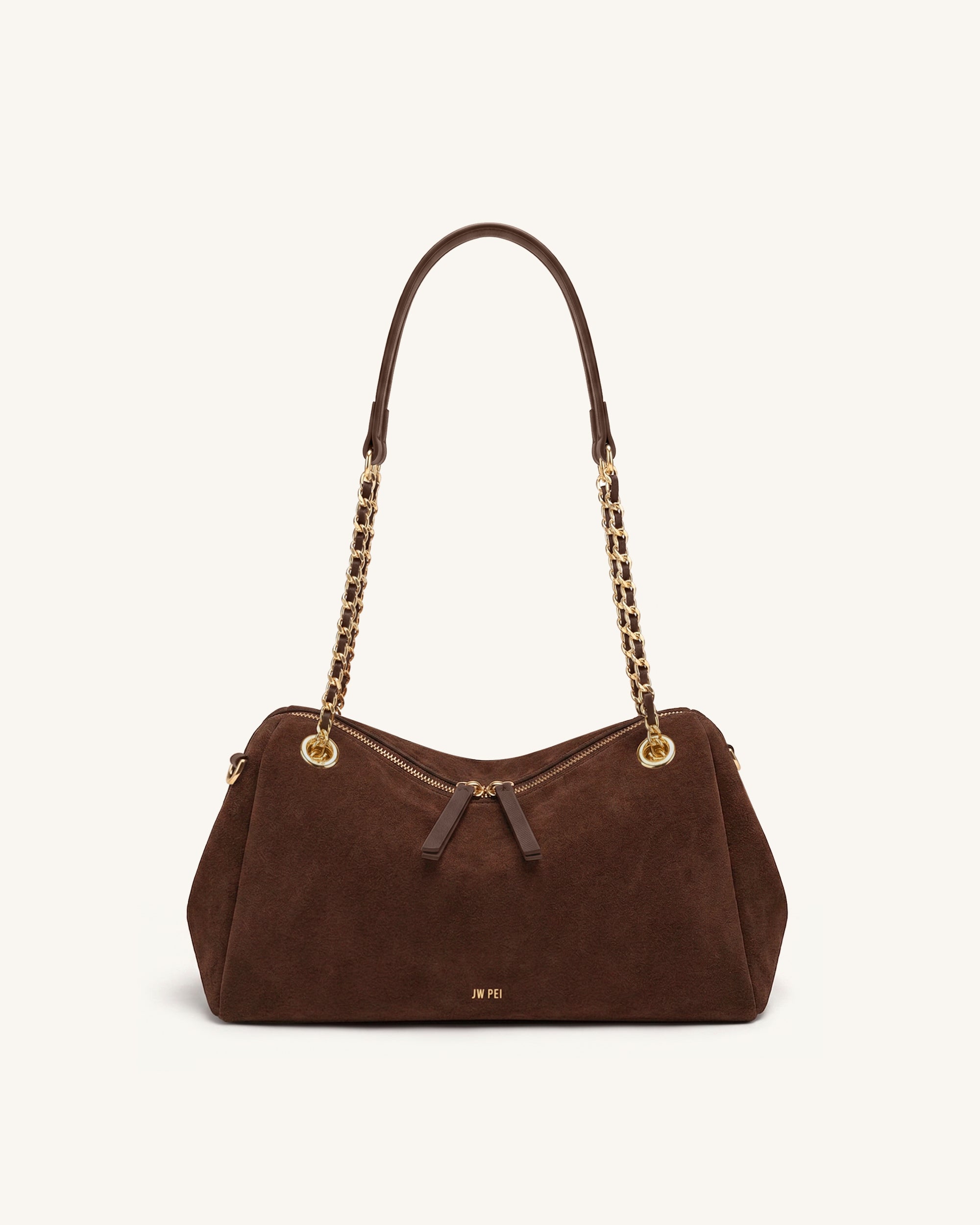 Mireya Faux Suede Chain Shoulder Bag - Dark Brown | JW PEI