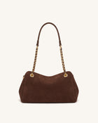 Mireya Faux Suede Chain Shoulder Bag - Dark Brown