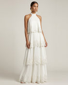 Orchid Embroidered Tiered Halter Maxi Dress - White