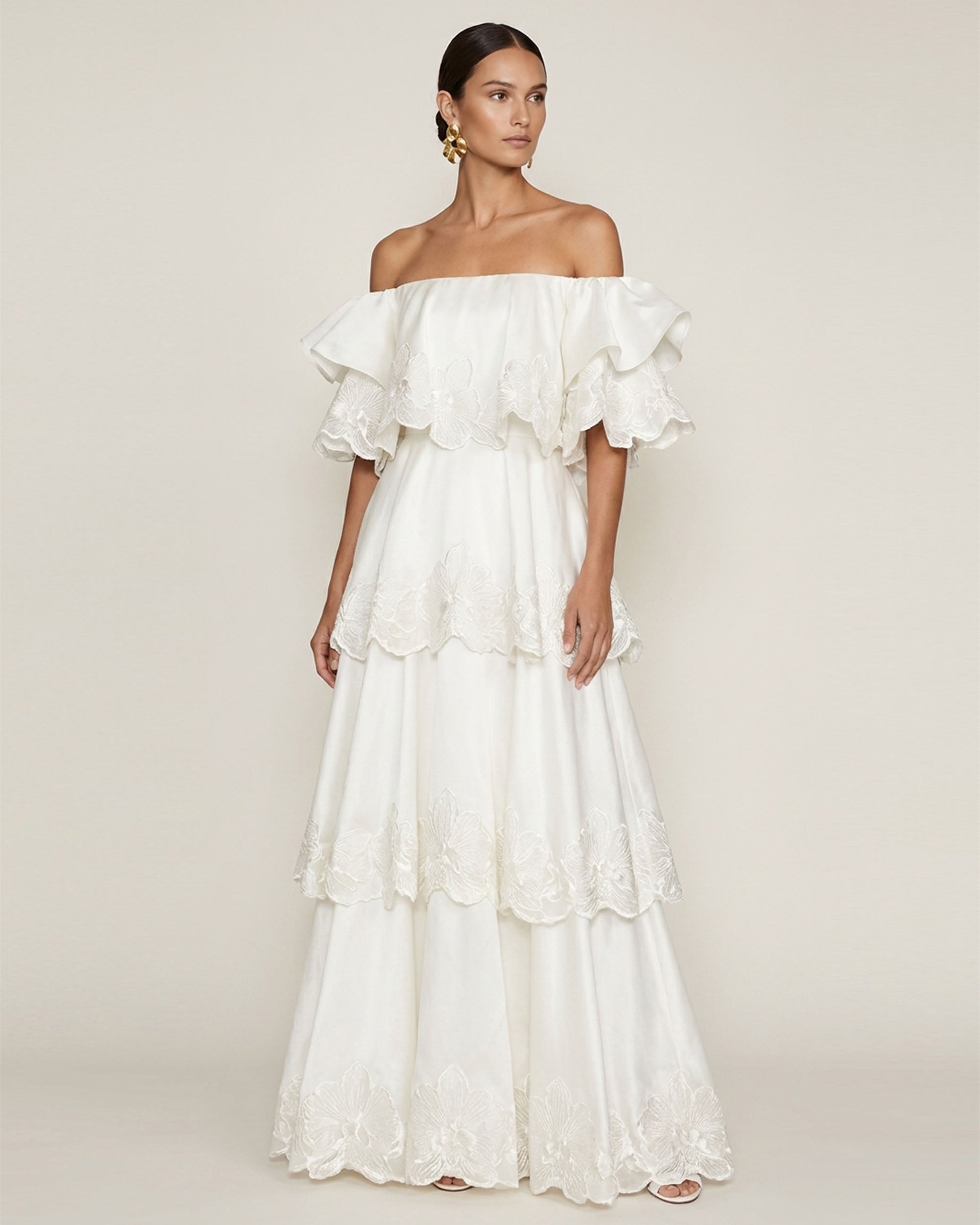 Orchid Embroidered Tiered Off-Shoulder Maxi Dress