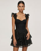 Orchid Embroidered Corset Mini Dress - Black