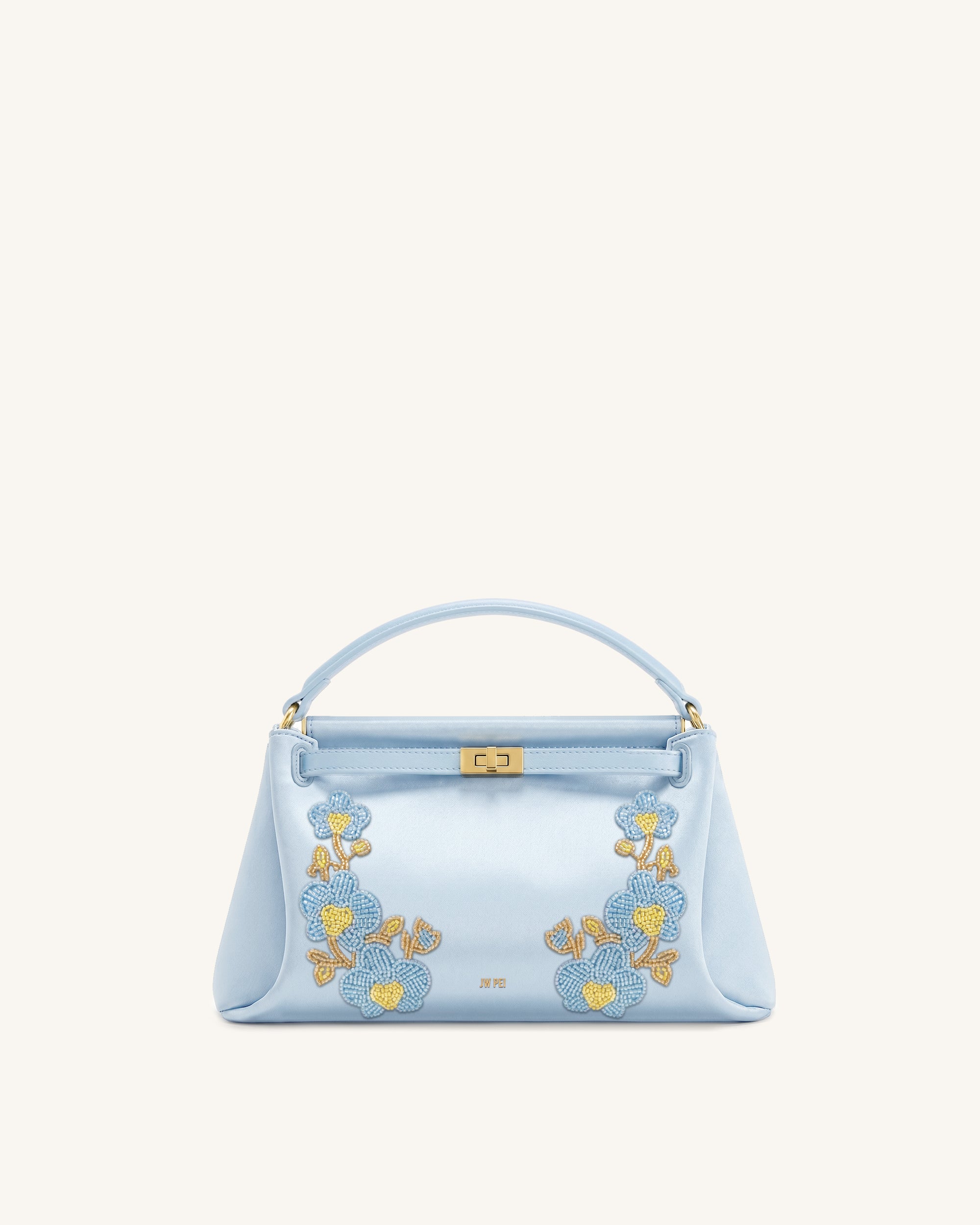 Carmen Beaded Orchid Top Handle Bag - Light Blue