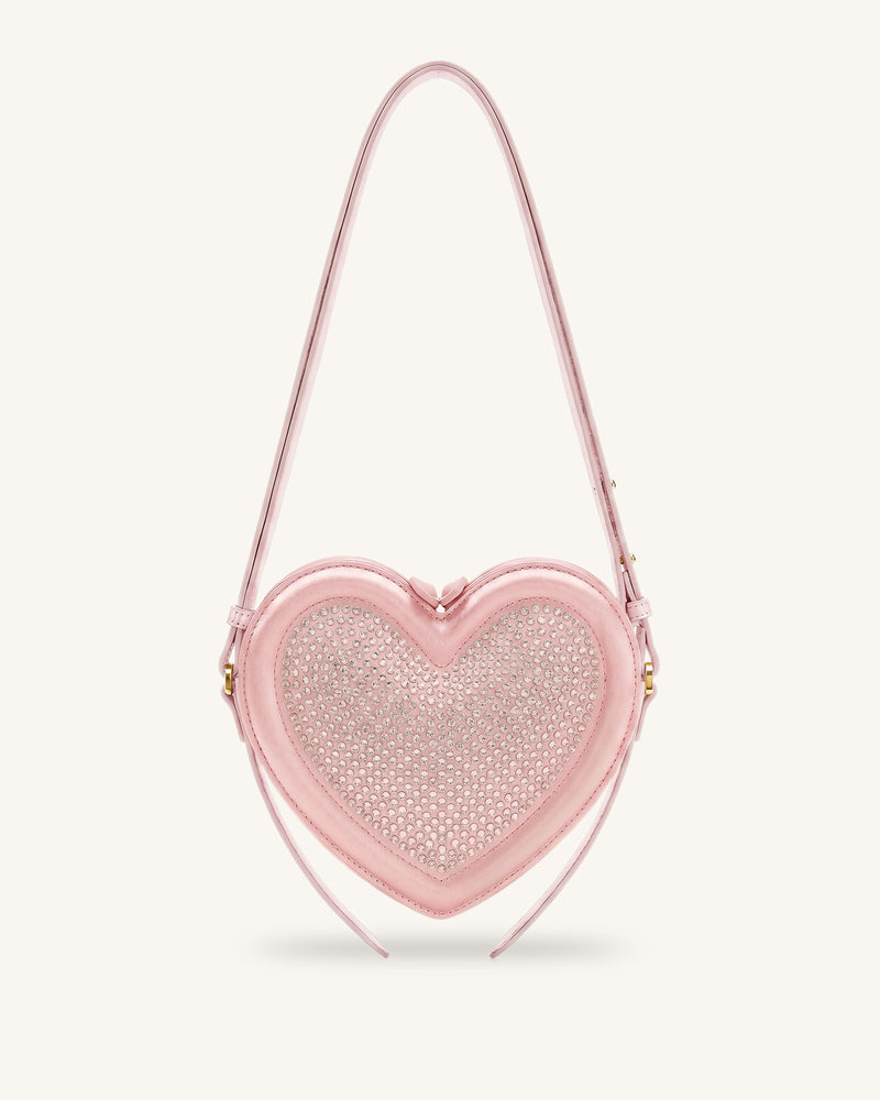 Arlene Artificial Crystal Heart Shaped Crossbody Bag - Light Pink