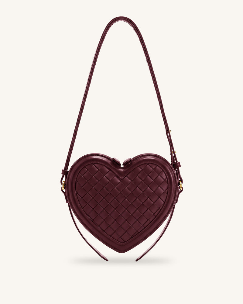 Arlene Woven Heart Shape Crossbody Bag - Deep Burgundy