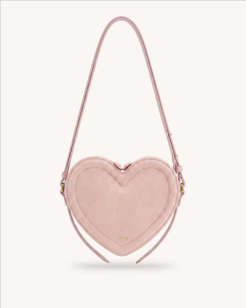 Arlene Faux Suede Heart Shape Crossbody Bag - Pink