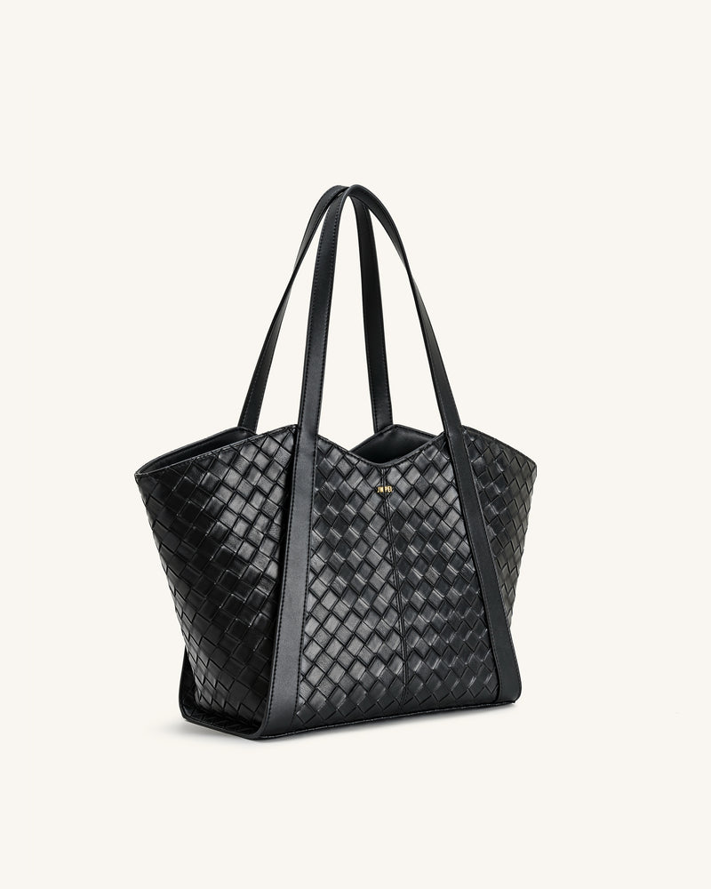 Kiana Large Capacity Weave Texture Tote Bag - Black