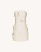 Strapless Floral Appliqué Dress - White