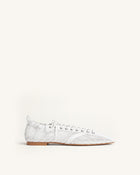 Ava Lace-Up Mesh Flats - White
