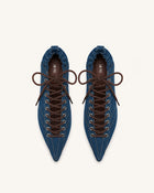 Ava Lace-Up Flats - Denim Blue