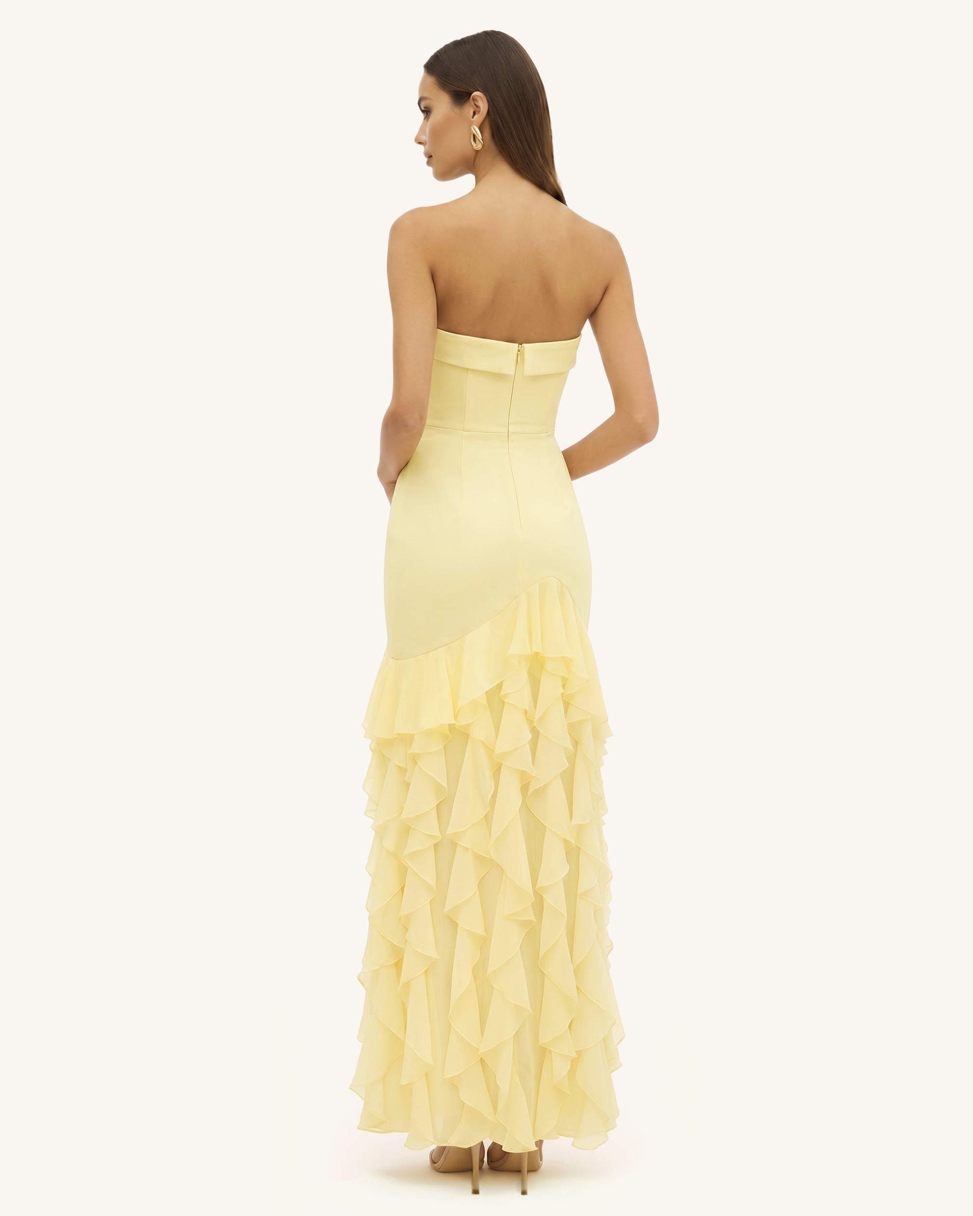 pastel yellow strapless dress As Sleek As Ever Strapless Maxi Dress Yellow