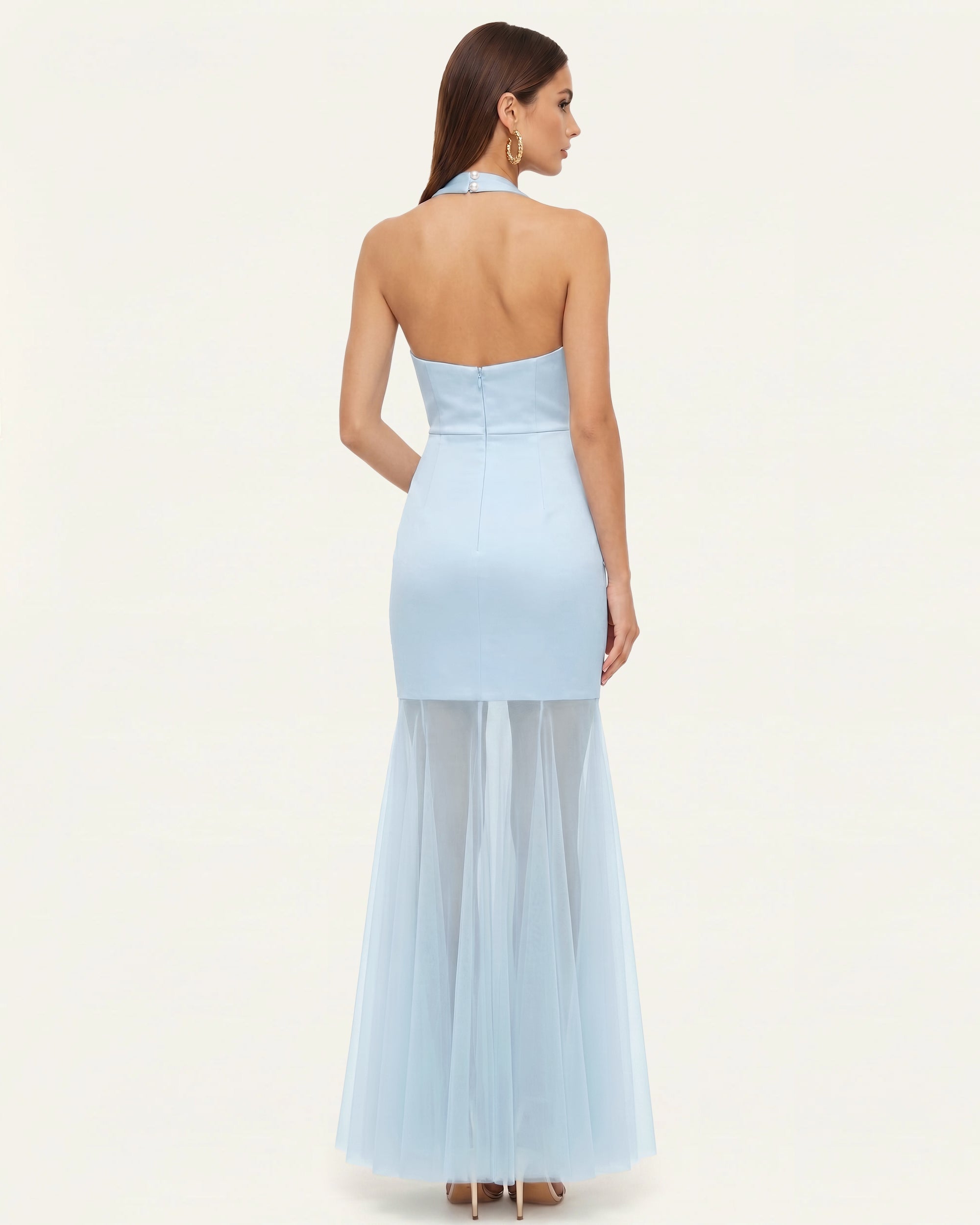 blue sheer maxi dress Iris Embroidered Plunge Sheer Overlay Maxi Dress