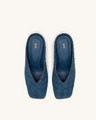 Ellie Woven Square-Toe Mule Heels - Denim Blue
