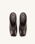 Ellie Woven Square-Toe Mule Heels - Dark Brown