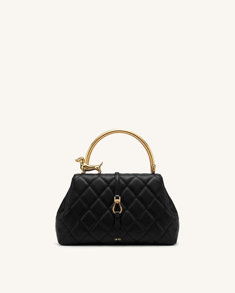 Bruna Quilting Dachshund Metal Top Handle Bag - Dark Black