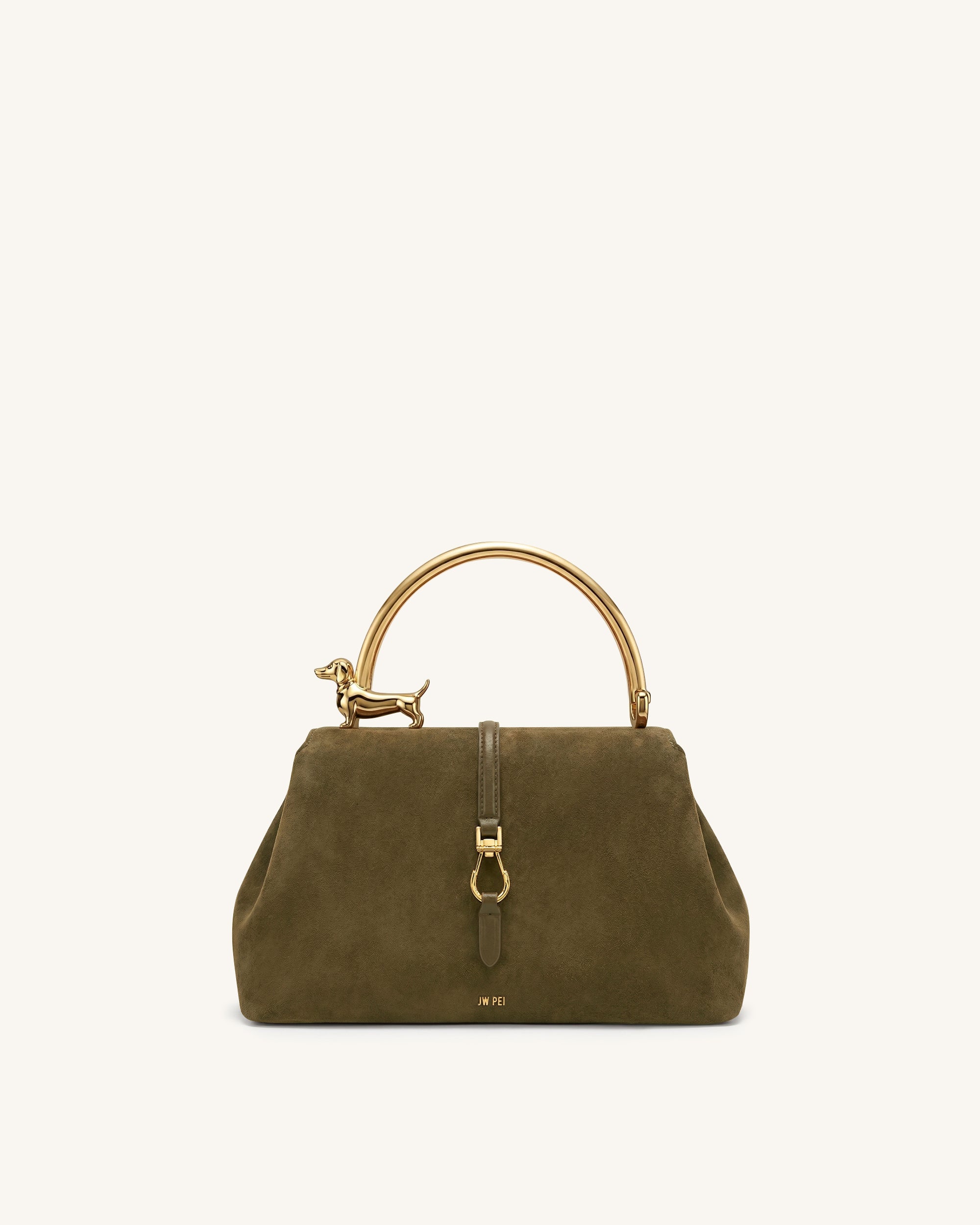 Bruna Faux Suede Dachshund Metal Top Handle Bag - Light Green