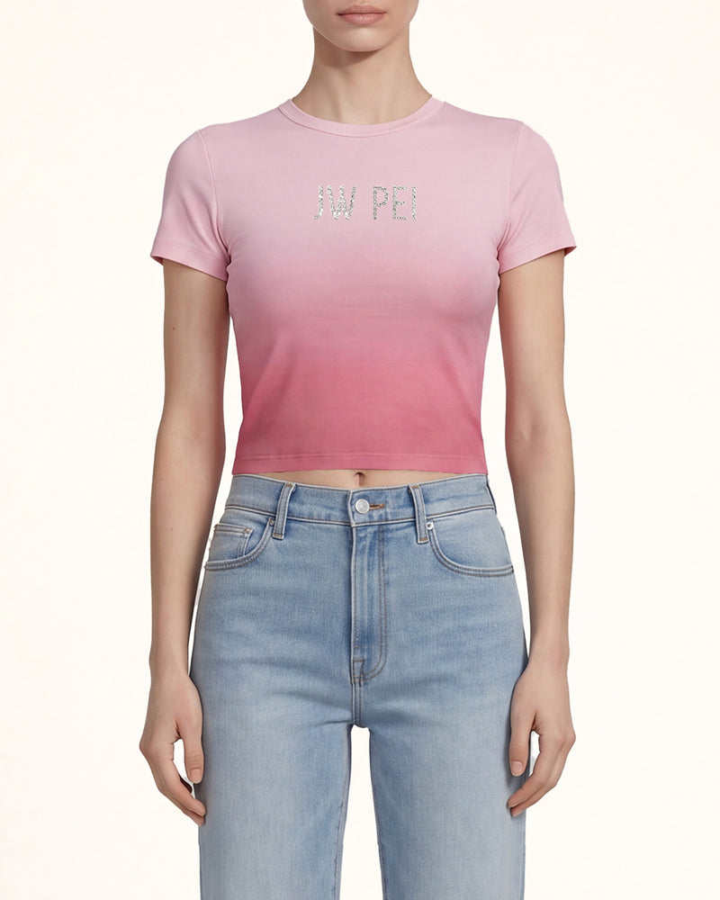 The Aura Rhinestone Logo Tee - Rose Sunset