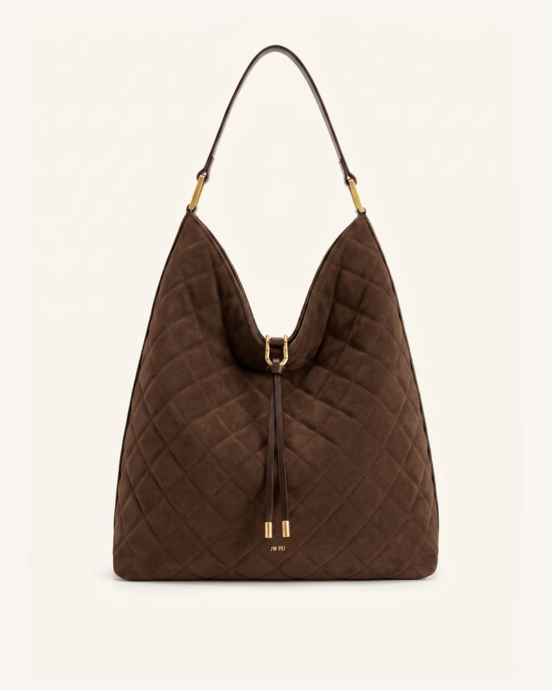 Aria Faux Suede Quilting Shoulder Bag - Dark Brown