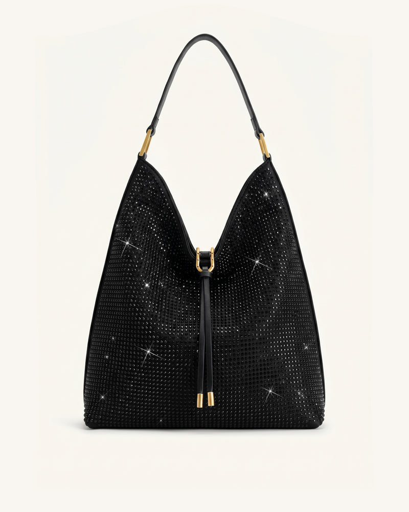 Aria Artificial Crystal Shoulder Bag - Black
