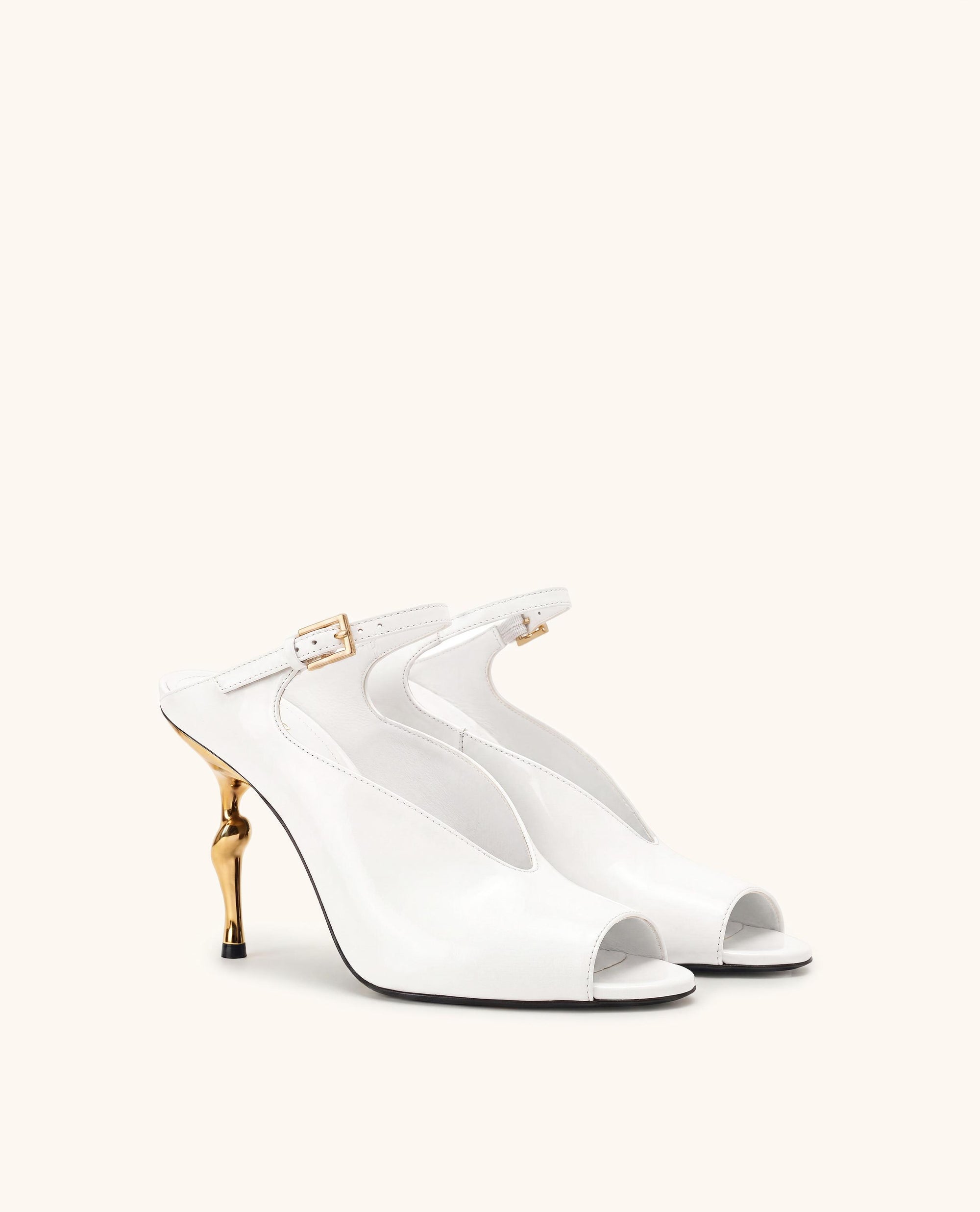 Alivia Gold Metal Peep-Toe Heels - White