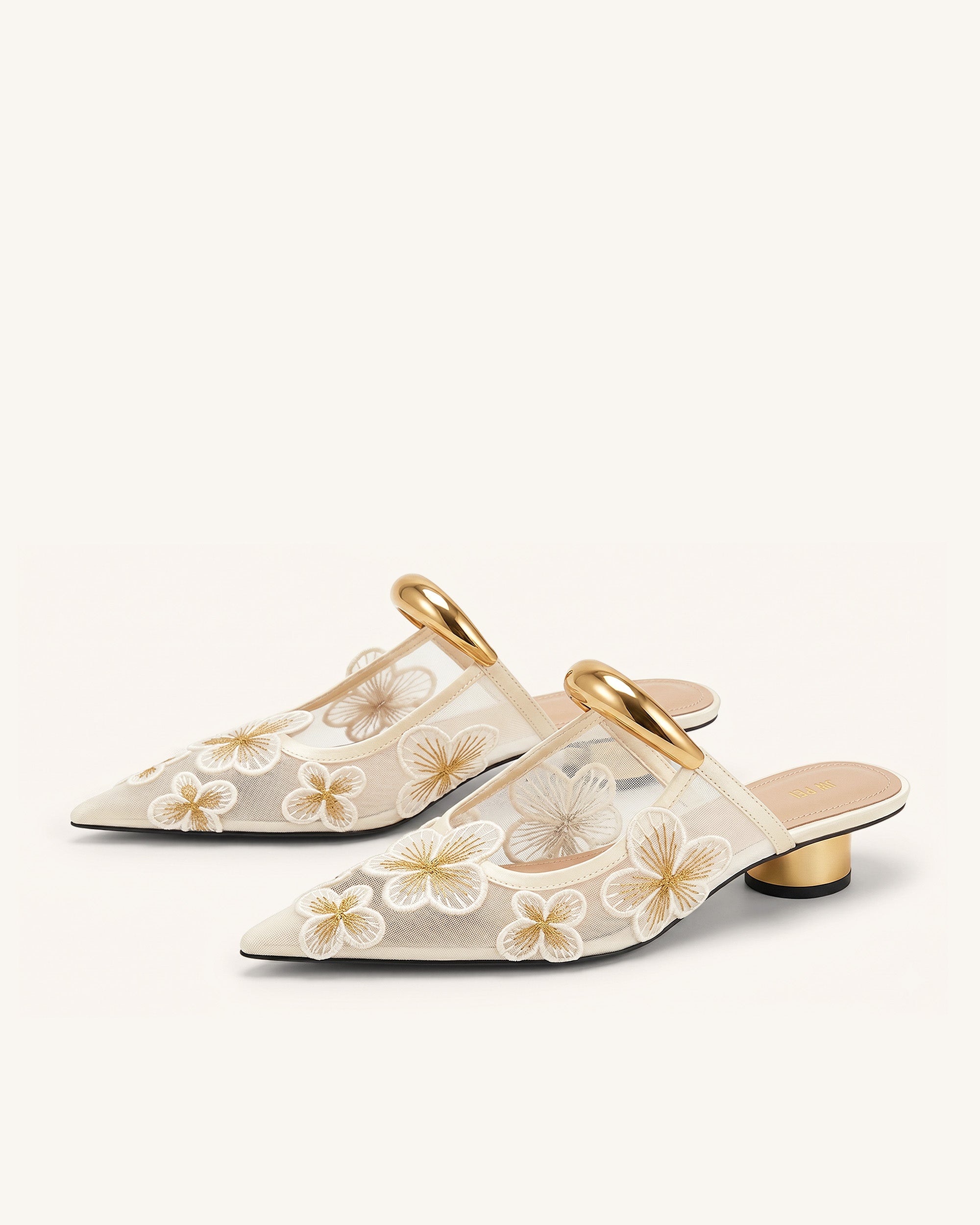 Helena Pierced Floral Mesh Mules - Ivory | JW PEI