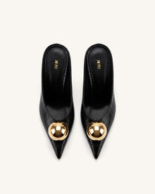 Sofia Angled Vamp Snakeskin Heel Mules - Black