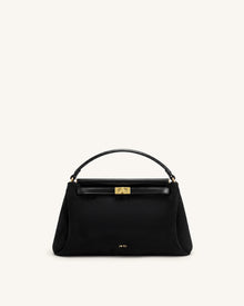 Carmen Faux Suede Top Handle Bag - Black