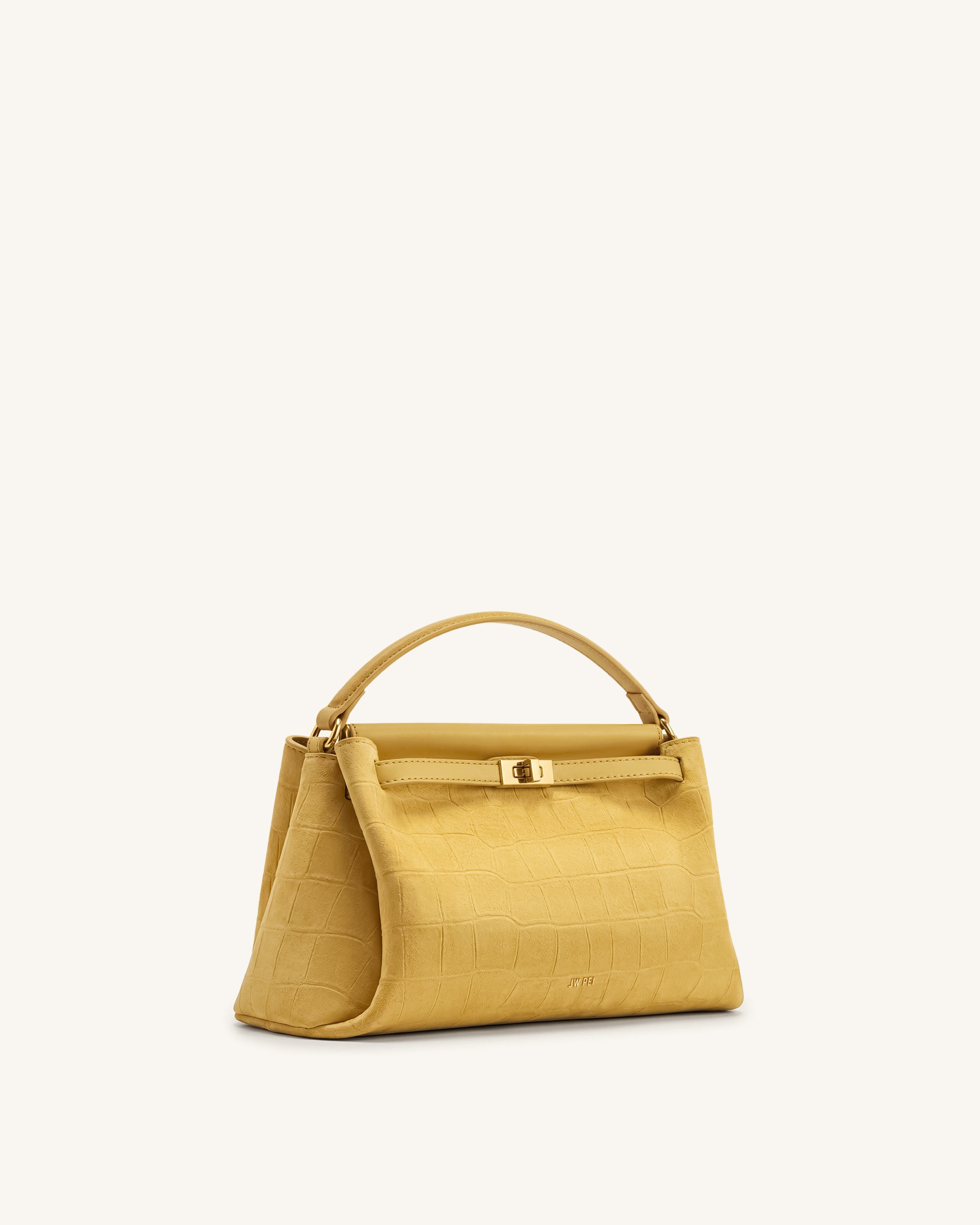 Carmen Faux Suede Croc-Embossed Top Handle Bag - Yellow