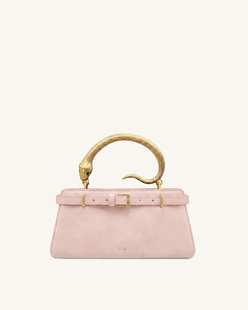 Elena Snake Handle Faux Suede Top Handle Bag - Pink