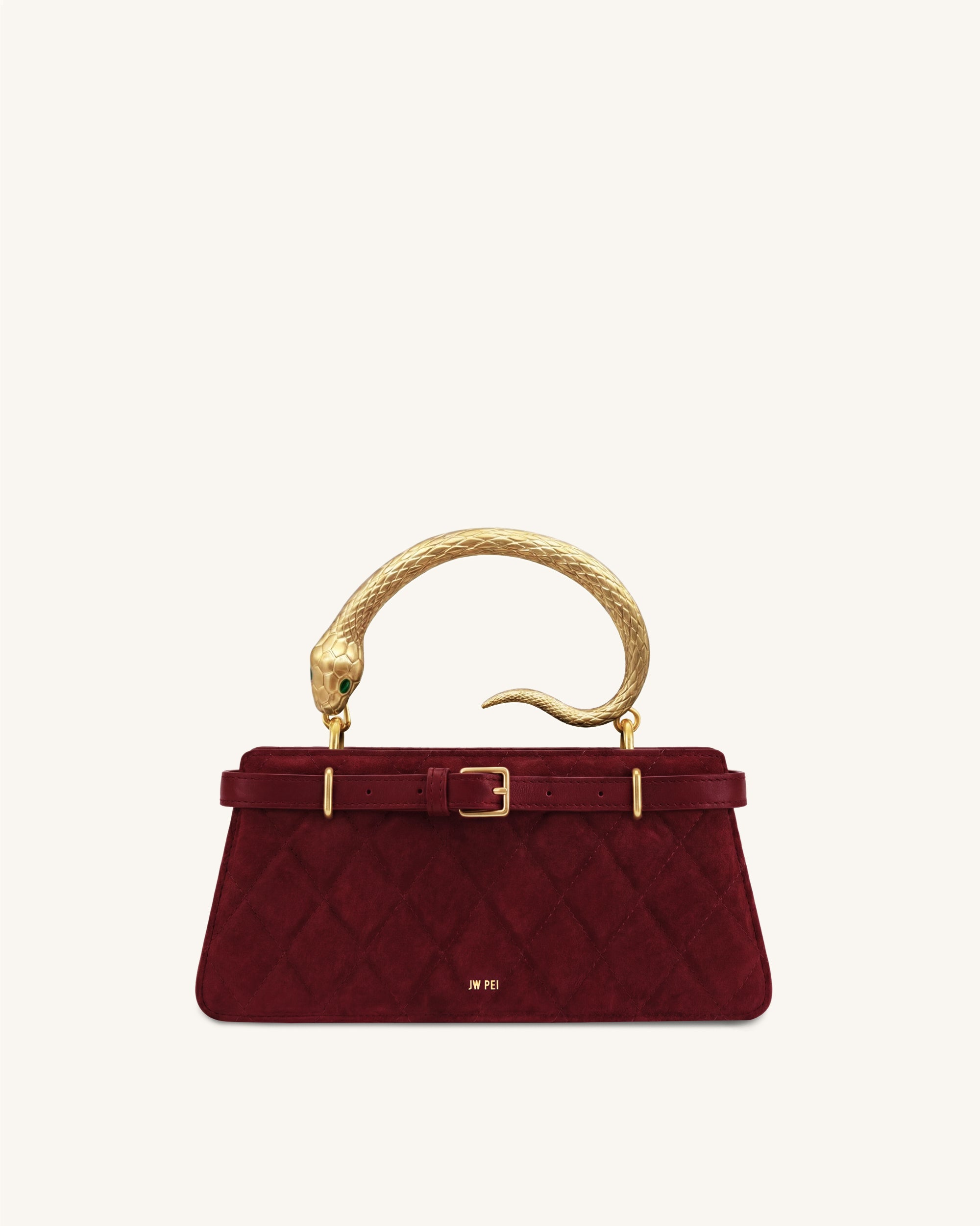 Elena Snake Handle Faux-Suede Quilted Top Handle Bag - Burgundy
