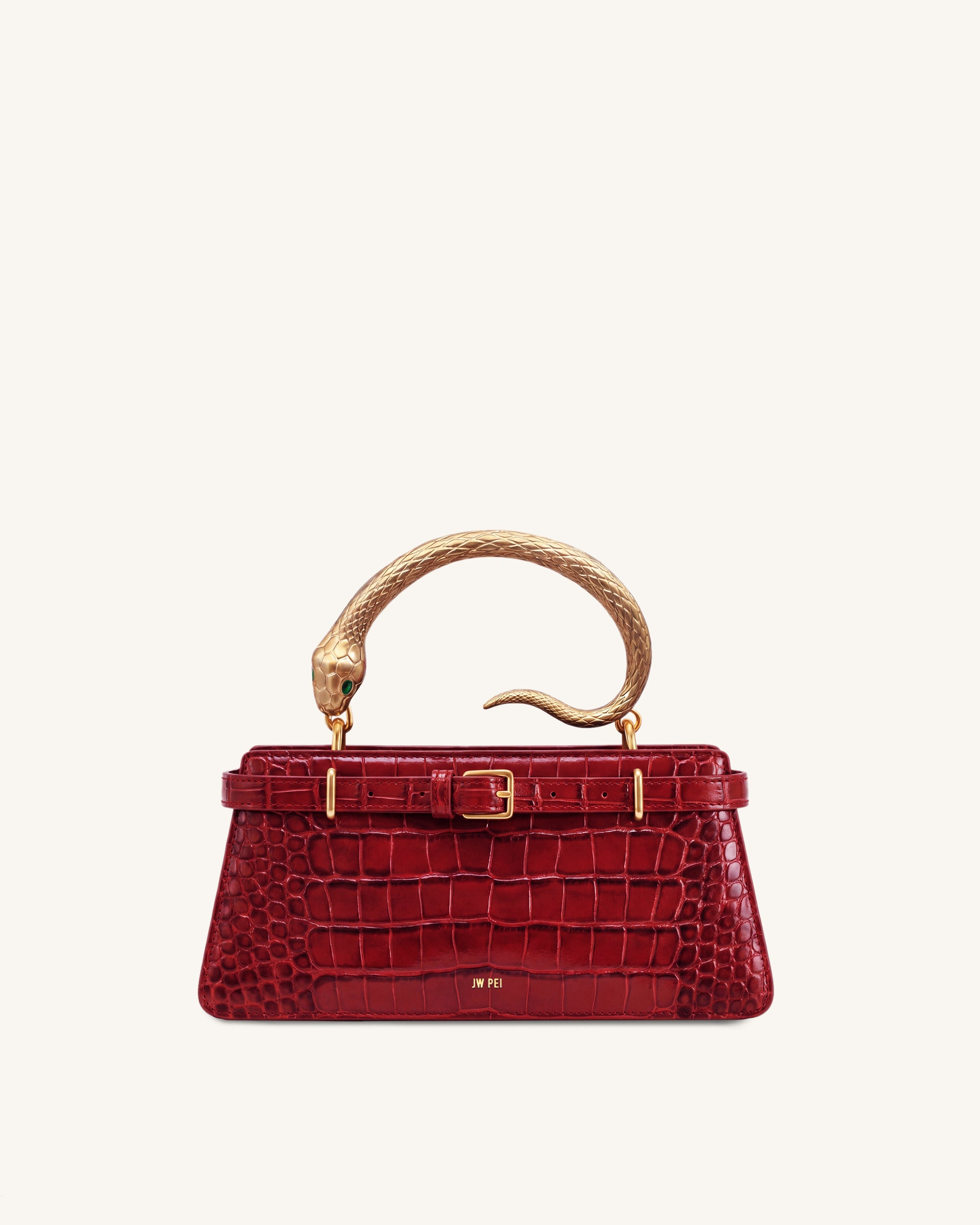 Elena Snake Handle Top Handle Bag - Burgundy Croc