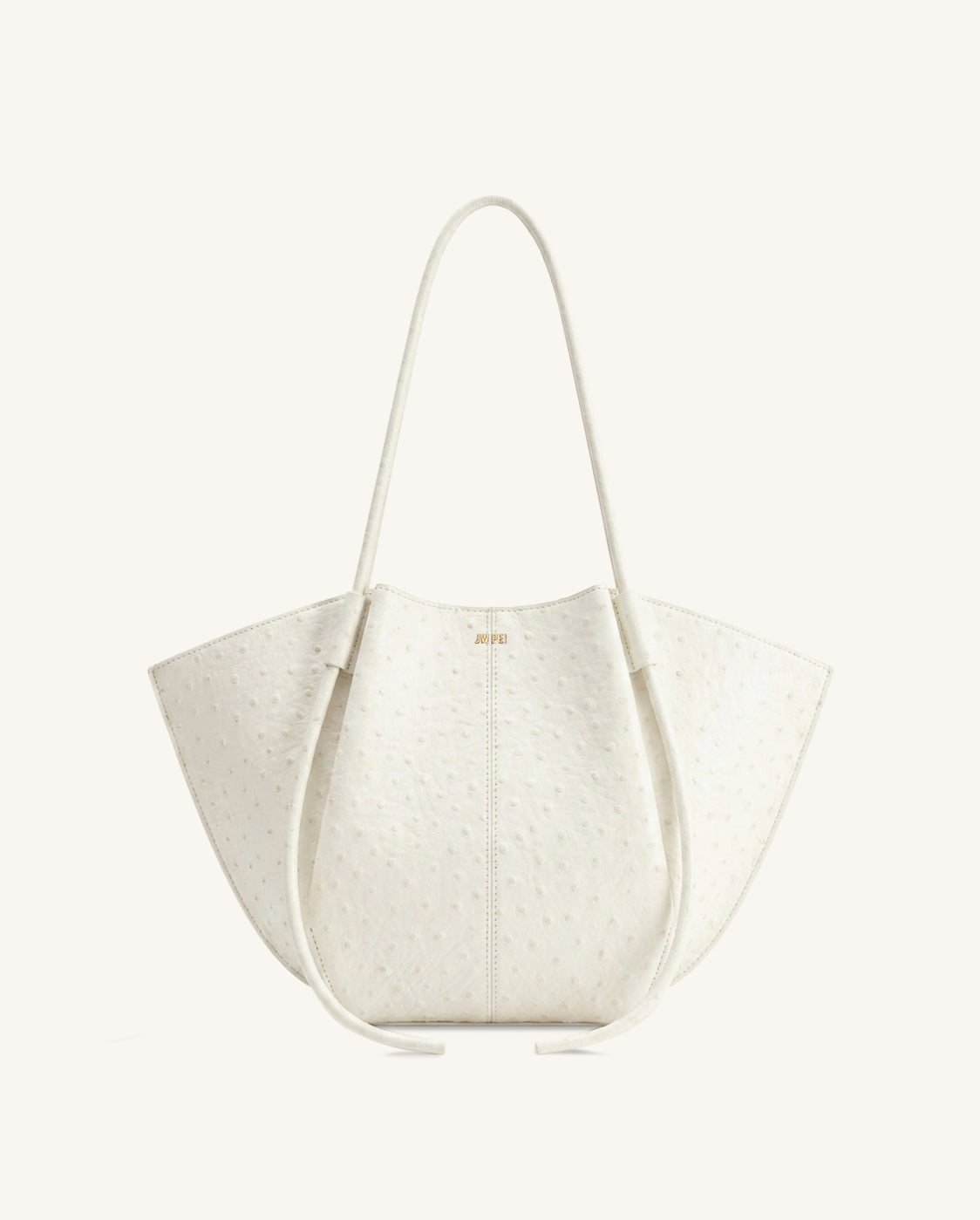 Nala Faux Ostrich Wide Tote Bag - Warm White