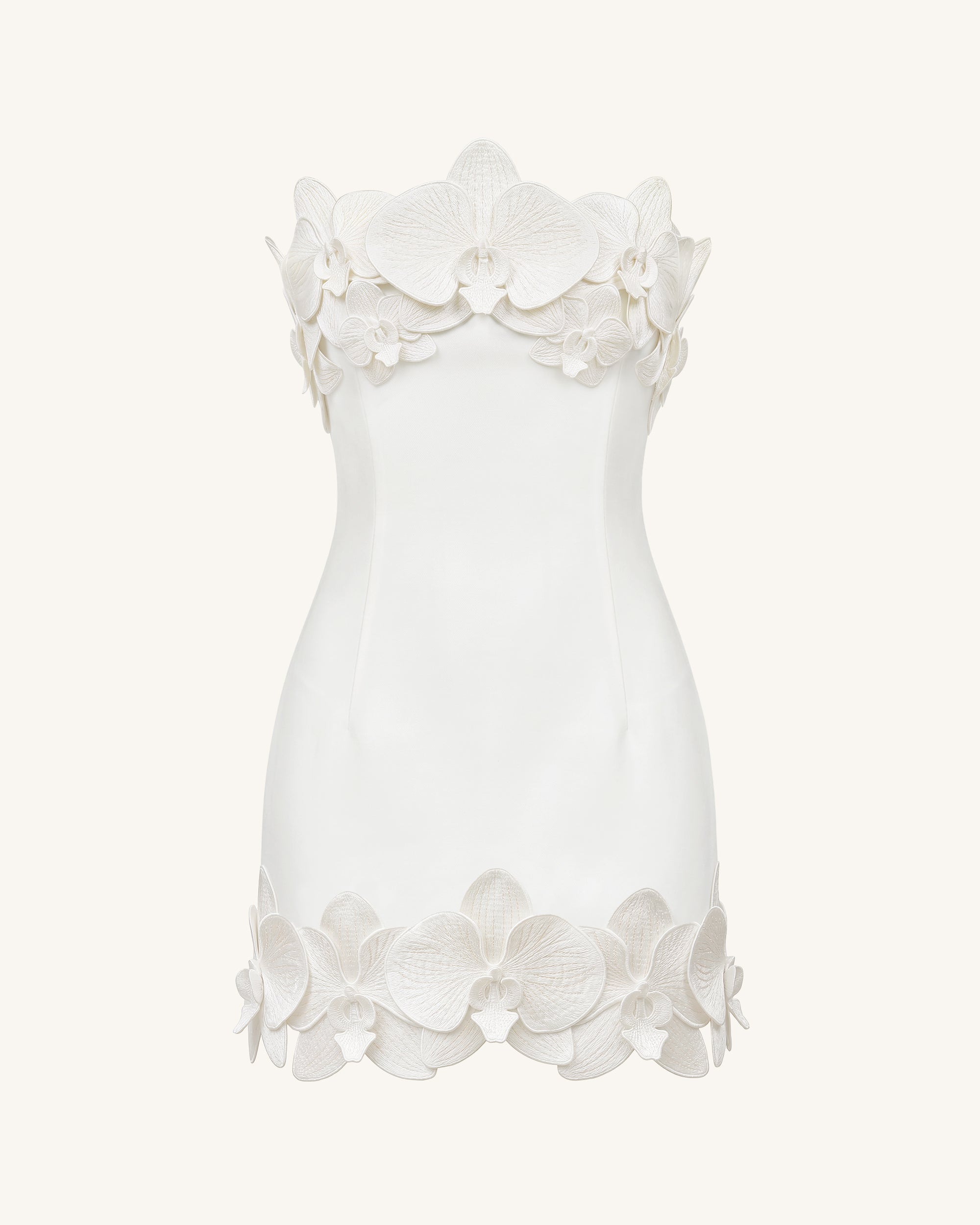 Orchid Trim Strapless Mini Dress - White