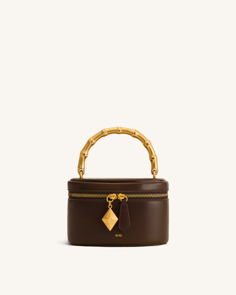 Natalie Metal Geometric Pendant Handle Bag - Dark Brown