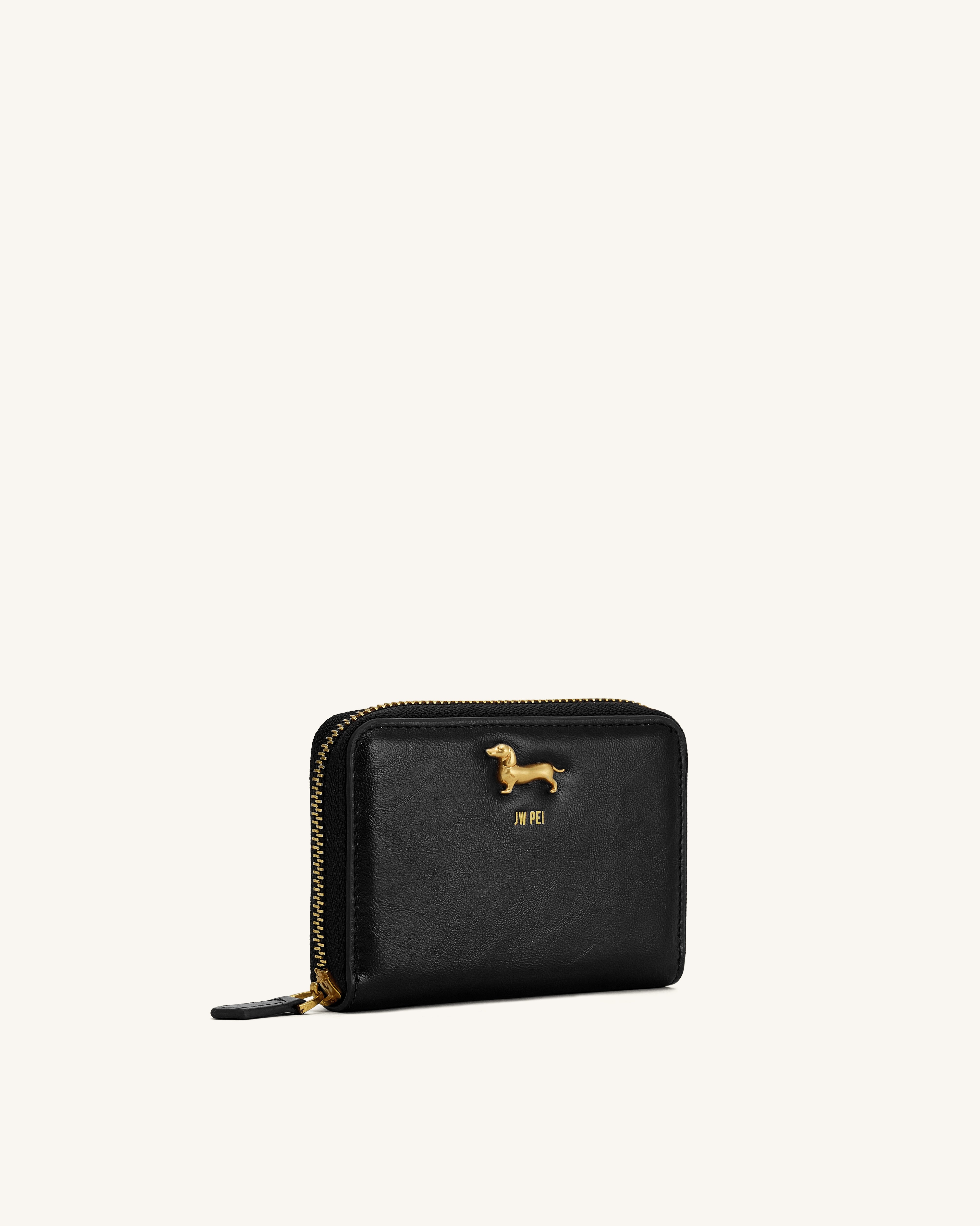 Maeve Dachshund Metal Emblem Zip Wallet - Black | JW PEI