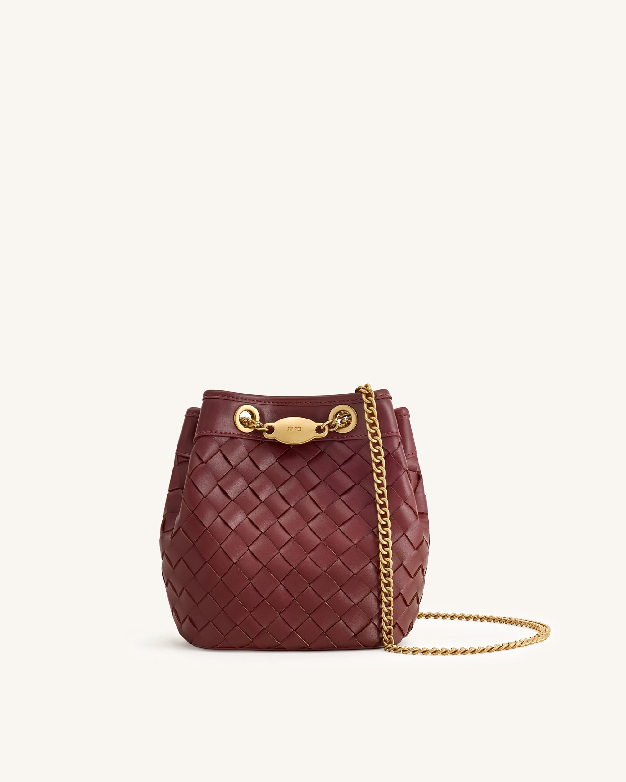 Yara Hand-Woven Bucket Bag - Burgundy | JW PEI