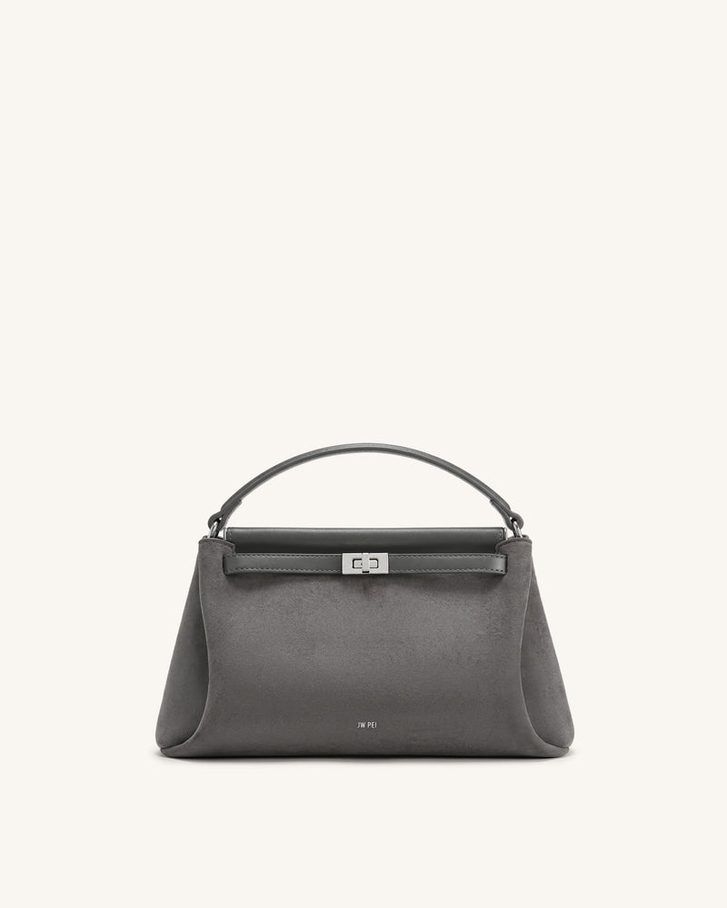 Carmen Faux Suede Top Handle Bag - Dark Gray