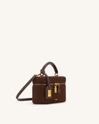 Cleo Faux Suede Box Shape Top Handle Bag - Chocolate Brown