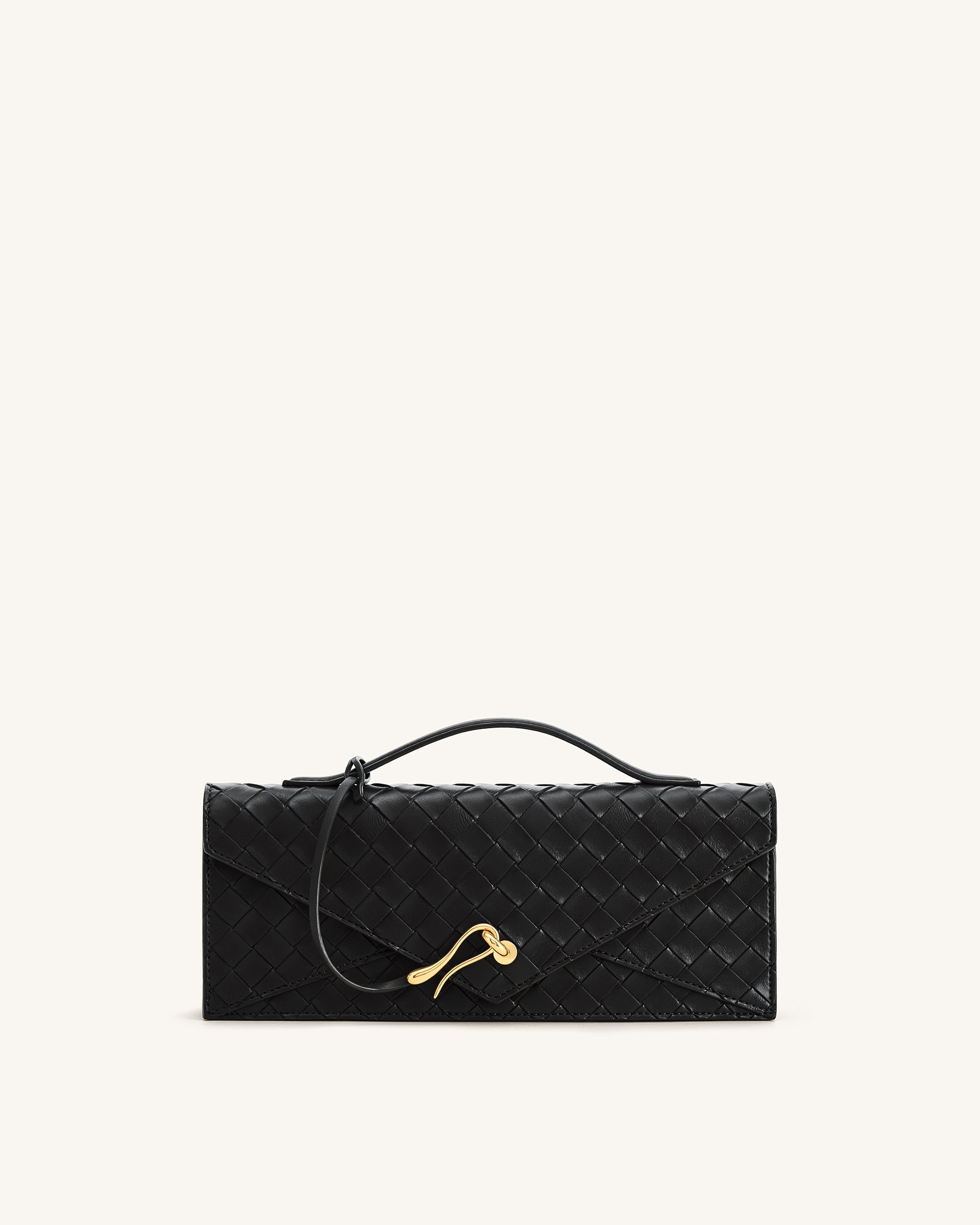 Celeste Woven Textured Envelope Top Handle Bag - Black | JW PEI