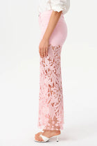 High-Rise Rhinestone Lace Wide-Leg Jeans - Pink