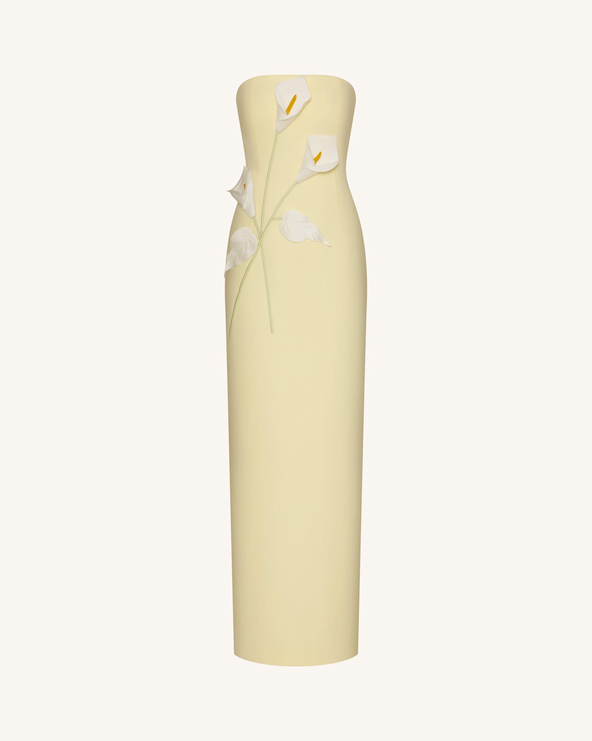 Floral Appliqué Strapless Dress - Yellow