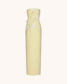 Floral Appliqué Strapless Dress - Yellow